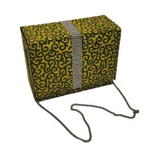 Yellow Ankara Wax Fabric Handmade Bag Box Style, Inside Pocket Magnet Buttons